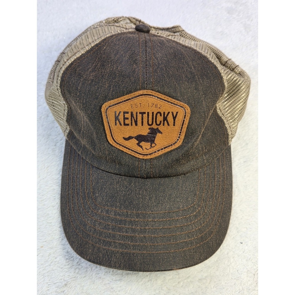 Kentucky Trucker Hat Distressed Leather Patch Horse Snapback Mesh Western Rustic